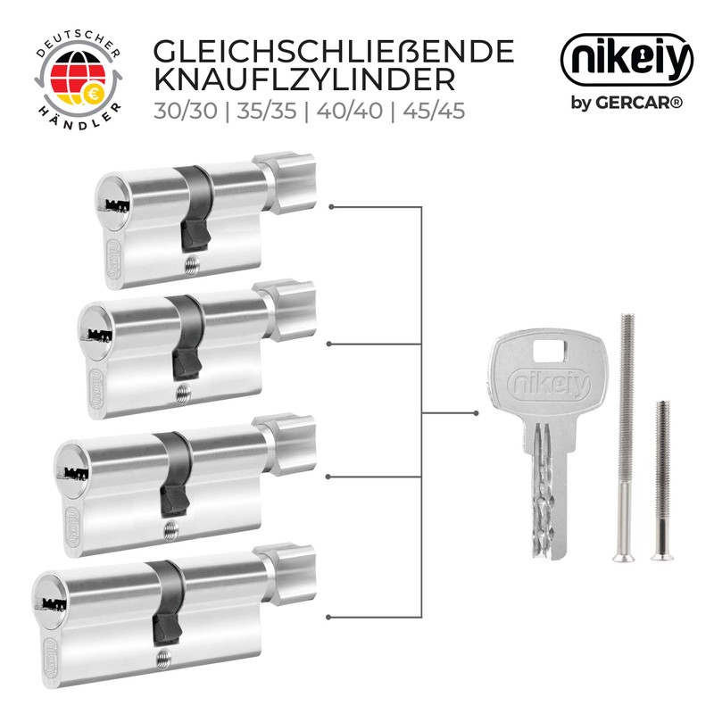 GERCAR Profile Cylinder, Locking Cylinder, 35/35 mm, Knob Cylinder Door