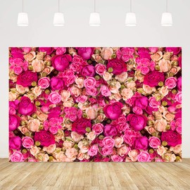 Ticuenicoa 6x4ft Pink Red Rose Flowers Photography Backdrop Valentine's Day Photo Background Baby Shower Wedding Birthday Decoration Bridal Shower Wedding Blossoms Roses Wall Art Photo Booth Props
