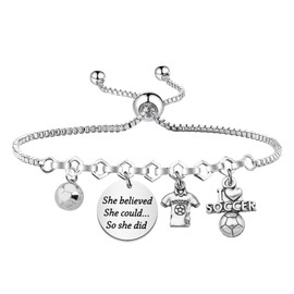 Lywjyb Birdgot Soccer Charm Bracelet Soccer Lover Gift Football Sport Coach Thank You Merch Soccer Team Gift (She believed soccer Br)