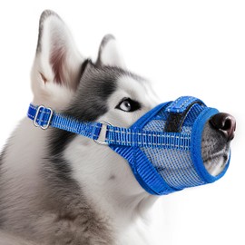 SlowTon Dog Muzzle - Soft Mesh Dog Mouth Guard for Small Medium Large Sized Dogs Chihuahua Husky Labrador Retriever, Quick-Dry Adjustable Loop Anti Biting Barking, Allow Panting Drinking (Blue L)