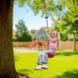 Jungle Gym Kingdom Tree Swing for Kids - Single Disc Seat and Brown Climbing Rope Set w/Carabiner and 4 Foot Strap - Treehouse and Outdoor Playground Accessories - Green