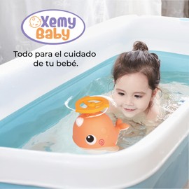 Xemy Baby Juguete de Ducha para Bebé con Forma de Ballena. Regadera Infantil. Juego Interactivo para el Baño (Naranja)