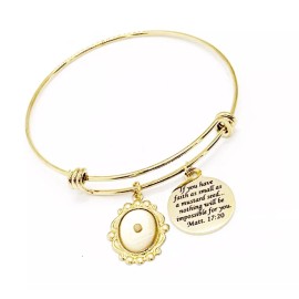 JKCE Designs Goldtone Mustard Seed Scripture Bracelet, Matthew 17 20, Mustard Seed Jewelry