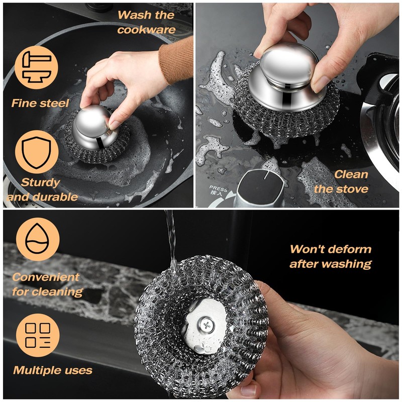 Heavy Duty Stainless Steel Scrubber Set - Long & Short