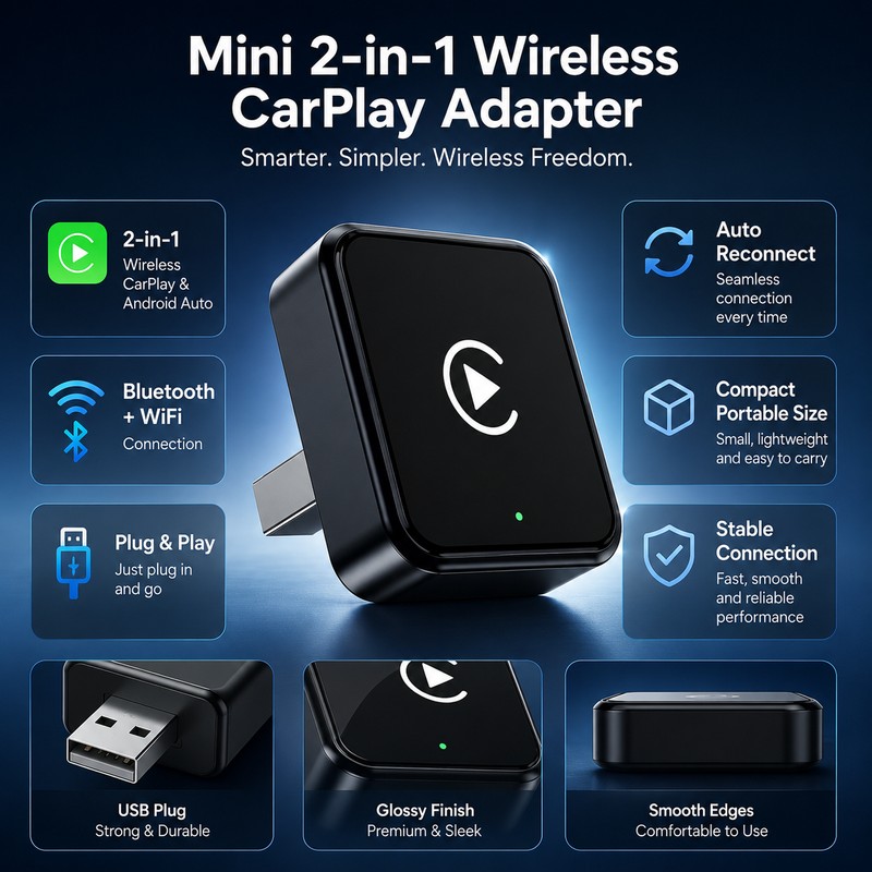 Mini Wireless CarPlay Adapter for Factory Wired Systems – 2-in-1