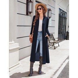 Newchoice Women's Long Cardigans with Pockets Knit Open Front Floor Length Cardigan Sweaters Lightweight Long Sleeve Dusters (Navy Blue, XL)