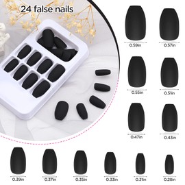 PROUSKY 48 Pieces Matte Black False Nails, 24 Size Matte False Nails Full Cover Coffin Fake Nail, Acrylic Nails Press on Black Nails for Nail Decoration,Great for Women Girls,Black