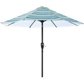 ABCCANOPY 9FT Patio Umbrella - Outdoor Waterproof Table Umbrella with Push Button Tilt and Crank, 8 Ribs UV Protection Pool Umbrella for Garden, Lawn, Deck & Backyard (Blue Green Stripes)