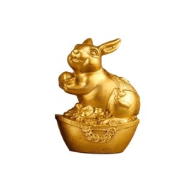 Julrybox Chinese Zodiac Rabbit Brass Statue Rabbit Sculpture Feng Shui Rabbit Figurines Luck Copper Rabbit Statue Office Home Table Top Dec 3 * 1.6 * 2.4IN 0.5LB