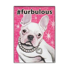 Refrigerator Magnet, Hashtag Dog Series, French Bulldog (White), 2.5" x 3.5" (Vintage Advertising Art Magnet)