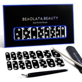 Beaolata Nail Polish Strips, 32PCS Salon Quality Wraps, Long Lasting Gel Nail Stickers for Women Easy Apply& Remove (Night Black)