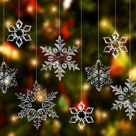 KOMUNJ Pack of 42 Snowflakes Christmas Decoration Christmas Tree Pendants, Clear Acrylic Crystal Snowflakes Decoration Christmas Tree Pendant (Snowflake, Acrylic)