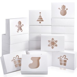 KPOSIYA 36 Pack Christmas Cookie Boxes for Gift Giving, 9x6x3 Inch White Bakery Boxes with Window, Large Holiday Cookie Tins with Lids, Small Xmas Treat Boxes for Pastry Dessert Cupcakes Packaging