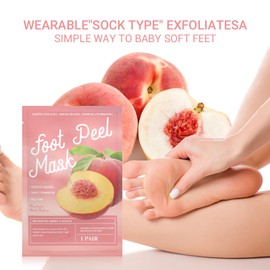 MKNZOME 3 Pairs Foot Peel Mask, Repair Cracked Heels & Remove Dry Dead Skin for Soft Baby Foot Effect, Callus Remover, Foot Exfoliating Socks for Hard Skin, Foot Treatment for Men and Women - Peach