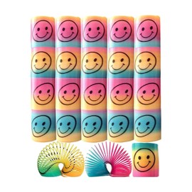 SHATCHI 12 Mini Rainbow Smiley Face Springs Slinky Pinata Party Loot Bag Fillers Toy, Multi,12pcs