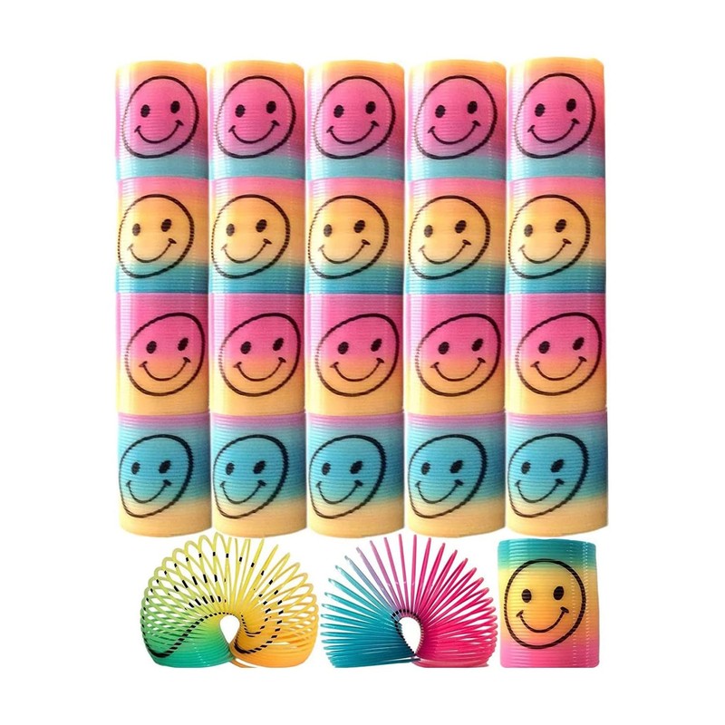 SHATCHI 12 Mini Rainbow Smiley Face Springs Slinky Pinata Party