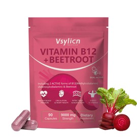 Beetroot & Vitamin B12 Complex – 9000mg Beetroot + 1000mcg Dual B12 (Methylcobalamin & Adenosylcobalamin) – Nitric Oxide Boost, Blood Pressure & Digestion, Energy & Immune Support – 90 Capsules