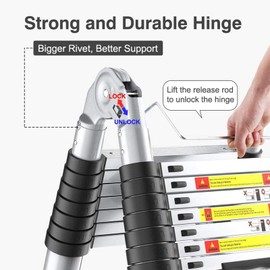 Telescopic Telescoping Extension Ladder 16.5FT Aluminum Alloy Extendable Lightweight Ladder Safety Multi-Purpose Straight Ladder Folding A-Frame Ladder Anti-Slip Pedal, One-Button Inward Retraction