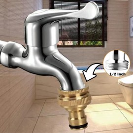 Garden Brass Hose Tap Connector - 3/4 inch & 1/2 inch 2-in-1 Female Threaded Tap Connector ，for Garden Outdoor Hosepipe Fittings Metal Connectors Pressure，No Leak Structura