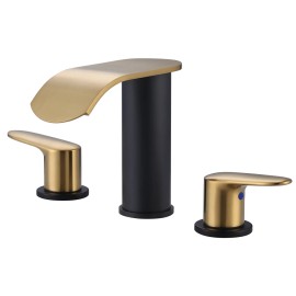 Modern Basin Faucet Mixer Taps Two Handles Widespread Hand Wash Faucet Brush Gold Lavatory Vanity Sink FaucetColor: Gold and black, Surface Finishing: Stainless Steel