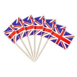 Uk Flag United Kingdom Miniature Toothpick Flags Decorations Small Cupcake Toppers Cocktail Food Flags Decor For Independence Day Party Bar (100 pack)