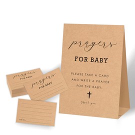 Prayers for The Baby,Baby Bible Baby Shower,Minimalist Baby Shower,Modern Prayer Baby Shower Decorations,Gender Reveal Decorations Neutral Colors,1 Kraft Sign & 50 Kraft Cards Set-A11