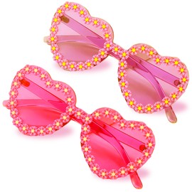LIULIUBTY Heart Shaped Rimless Sunglasses, Jelly Fudge Heart Bachelorette Party Sunglasses 2 Pack for Party Favors (Floral Pink and Hot Pink)