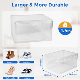 HeronxLuhe 10-Pack X-Large Shoe Storage Boxes, Modular Space-Saving Shoe Organizers, Clear Plastic Stackable Sneaker Display Cases with Lids (Clear Color) (X-Large)