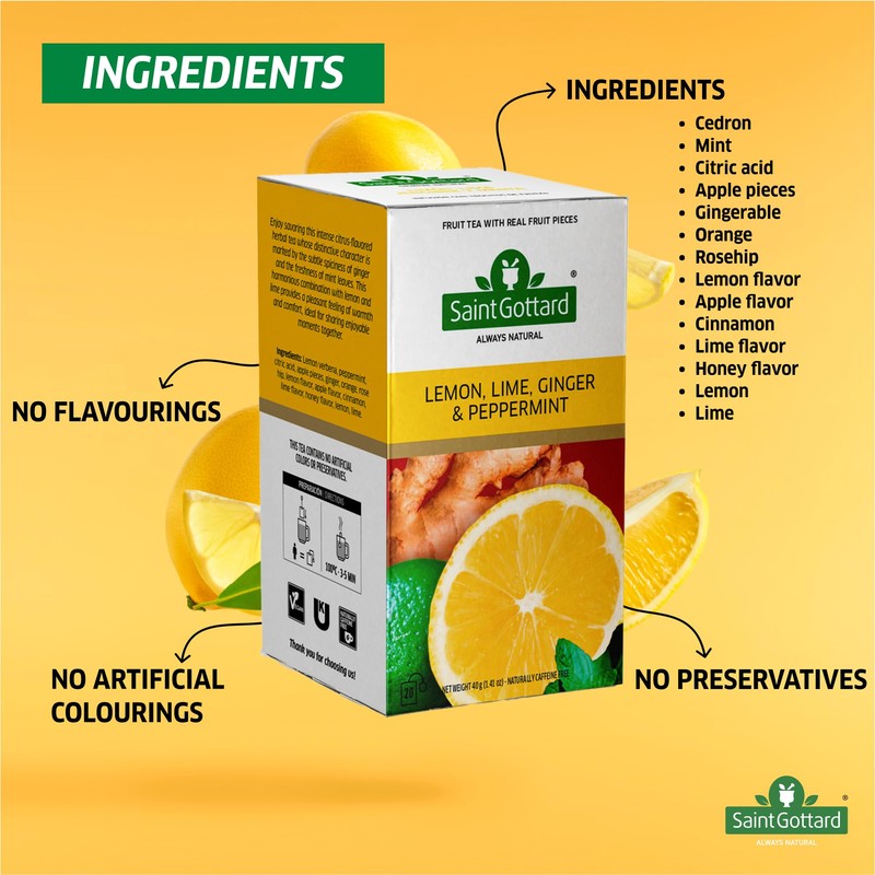 Saint Gottard Lemon Lime Ginger & Mint Herbal Tea –