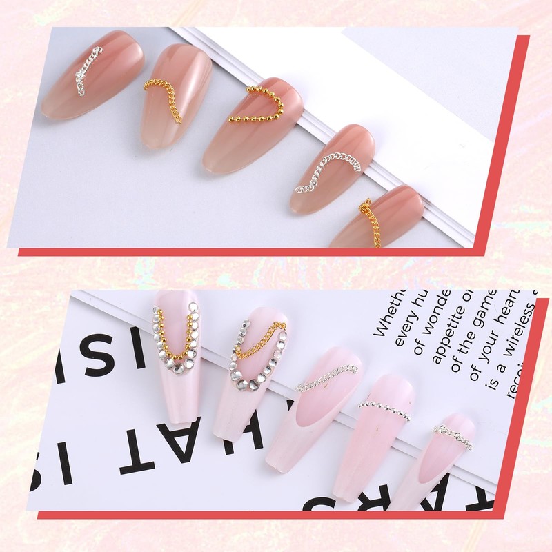 6 Strips 3D Nail Art Chains Nails Chain Charms Metallic