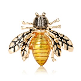 Oversized Enamel Bee Insect Brooch Pin For Women Statement Vintage Gold Black Leaf Vein Wings Textured Head Striped Body Fashion Lapel Clothes Jewelry (Bee)