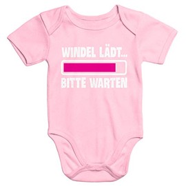 MoonWorks® Short Sleeve Baby Bodysuit with Print Nappy Invites Please Wait Saying Funny Organic Cotton -