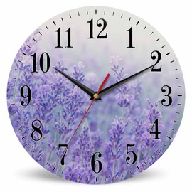 Mxocom Lavender Flowers Wall Clock Sunlight Pastel Violet Lavande Field 10 Inch Silent Non Ticking Battery Operated Clock Vintage Round Clock for Living Room Bedroom Bathroom Office Decor