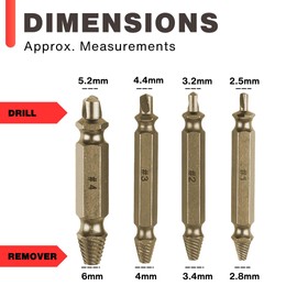 4pc Screw Extractor Set - Removes Burred, Stripped and Broken Screws and Bolts, Works with Any Drill, for Screw Sizes #1, #2, #3 and #4, DIY Tools and Gadgets for Men