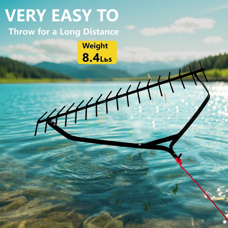 Sancat 32" Throwable Aquatic Weed Rake, Pond Weed rake,Steel Rod