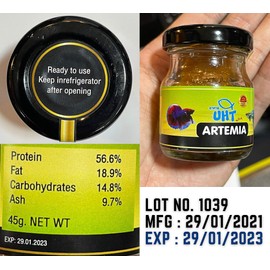 A.D.P. UHT Fresh Artemia Cysts Brine Shrimp 45 g.(1.58 Oz) Tropical Fish Food High Protein 56.6% for All Baby Fry Newborn Fish Feed & Small Fish, Grow Fast & Color Enhancing Natural Healthy Nutrition