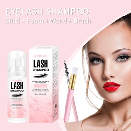 Lash Shampoo, 60ml + Foam + Wand + Brush, Lash Remover, Eyelash Remover for Extensions, Eyelash Shampoo Foam Bath, Deep Makeup Remover, for Home or Salon Use