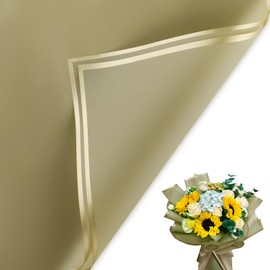 20 Sheets Flower Bouquet Wrapping Paper,Waterproof Flower Wrapping Paper Floral Paper for Wedding Birthdays Party Decoration Gift Wrap DIY Arts Crafts 57 x 57cm (Khaki Gray & Gold Edge)