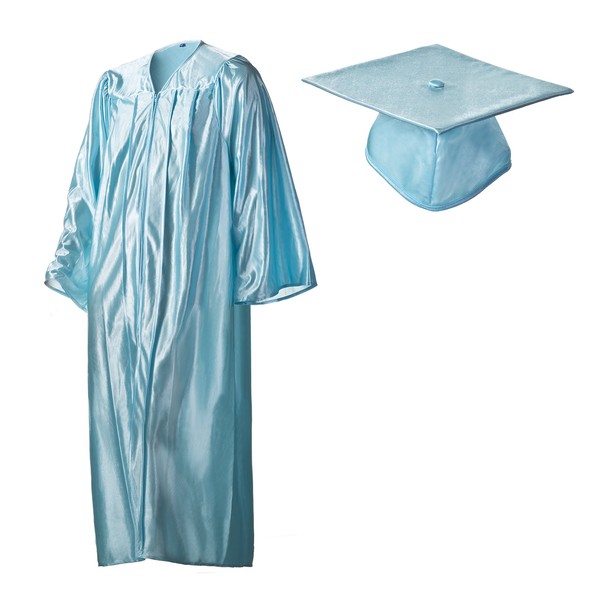 Shiny Light Blue Graduation Cap and Gown Set in Multiple