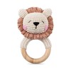 Wooden Baby Rattle，Crochet Lion Rattle with Wood Ring, Newborn Wooden