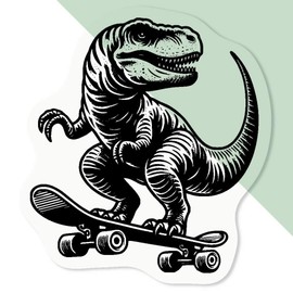 4 x Small 50mm 'Dinosaur on a Skateboard' Transparent/Clear Sticker Decals for Windows/Cars/Walls (DC00127420)