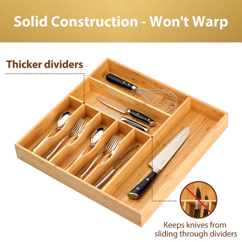 Umilife Large Kitchen Drawer Organizer, 19"x19" Silverware Utensils Organizer, 2.5"