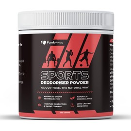 Sports Deodoriser Powder - Odour Eliminator & Freshener for Smelly Shoes, Gym Bags & Sports Gear - Absorbs Sweat & Moisture - Natural Non-Toxic Formula with Peppermint & Tea Tree - 100g Container