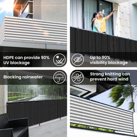 AOMGD 3'x16' Balcony Privacy Screen, Privacy Fence Covering Panels for Outside 90% Visibility Blockage,3 FT Height for Deck,Patio,Backyard,Outdoor Pool,Porch,Railing (Grey and White Stripes)