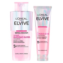 L'Oréal Paris Elvive Glycolic Gloss 200 ml Shampoo + 150 ml Conditioner with Glycolic Acid for Porous and Dull Hair Elvital Glycolic Shine - 2 Bottles