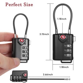 TSA007 Luggage Cable Pad Locks 2 PCS, TSA-Approved Luggage Lock, Suitable for Luggage, Suitcases, Gym lockers,Toolboxes, Backpacks, with 2PCS Spare TSA007 Key