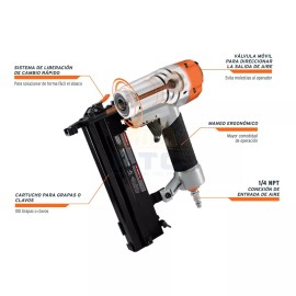 Truper CLNE-18E Professional Pneumatic Nailer and Stapler, 18 Gauge