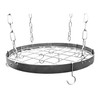 Gourmet Round Hanging Pot Rack with Grid Finish: Hammered Steel/Chrome