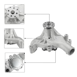 AULINK PCE195.1005.04 Small Block Long Aluminum Water Pump High Volume Chrome For Chevy SBC 283 305 327 350 383 400 1969-1987, for Light Duty Trucks 1973-1989 V8
