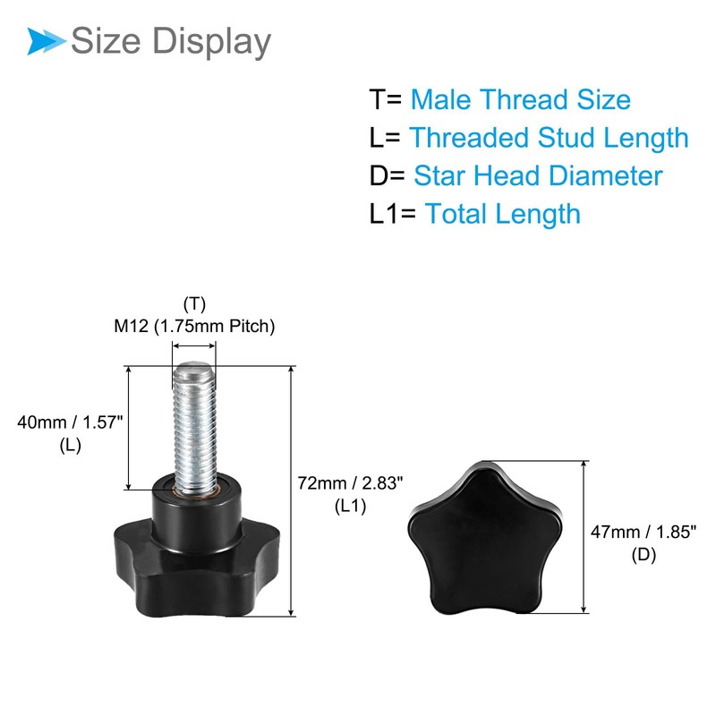 CoCud Star Clamping Knobs M12 x 40 mm Plug Thread